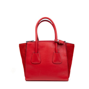 PRADA SMALL GLACE CALF SKIN LEATHER TWIN POCKET SATCHEL RED SHW