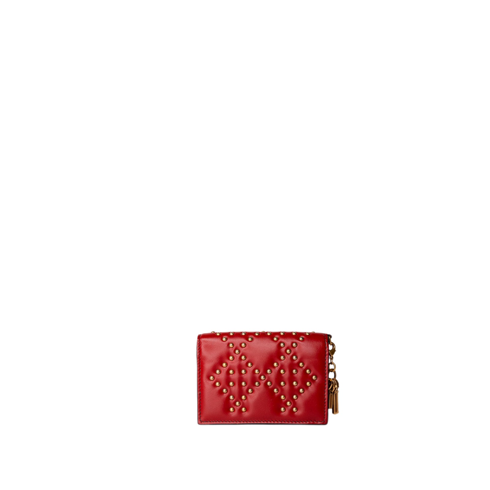 CHRISTIAN DIOR LAMBSKIN CANNAGE LEATHER LADY DIOR STDDED CARD HOLDER