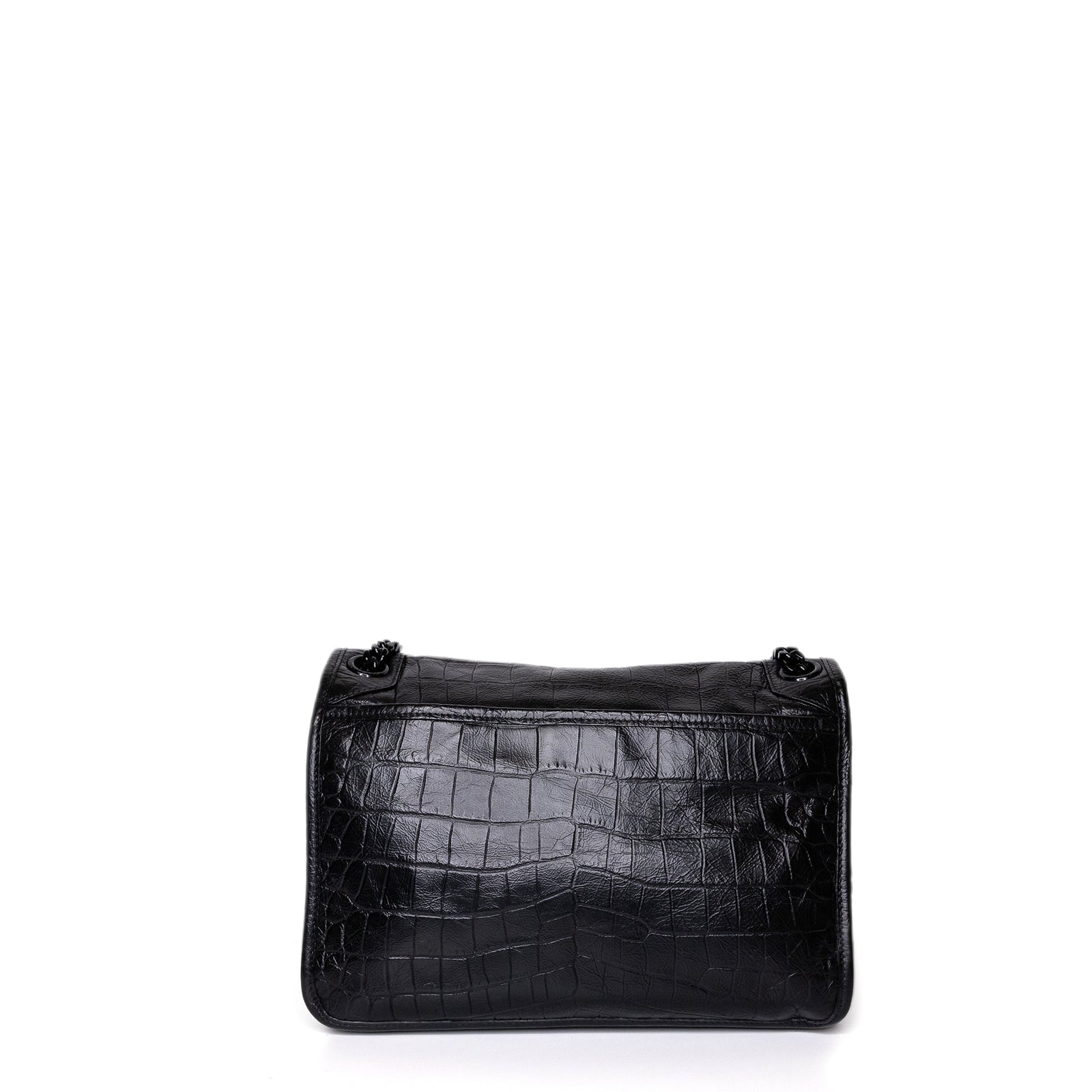 SAINT LAURENT MEDIUM NIKI BAG CROCODILE-EMBOSSED BLACK CALFSKIN BLACK HARDWARE