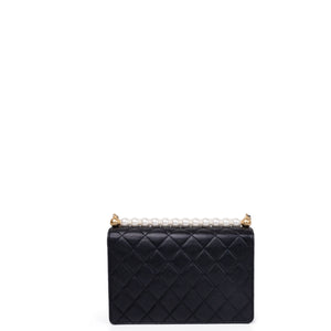 CHANEL PEARL FLAP BAG BLACK GOATSKIN GHW