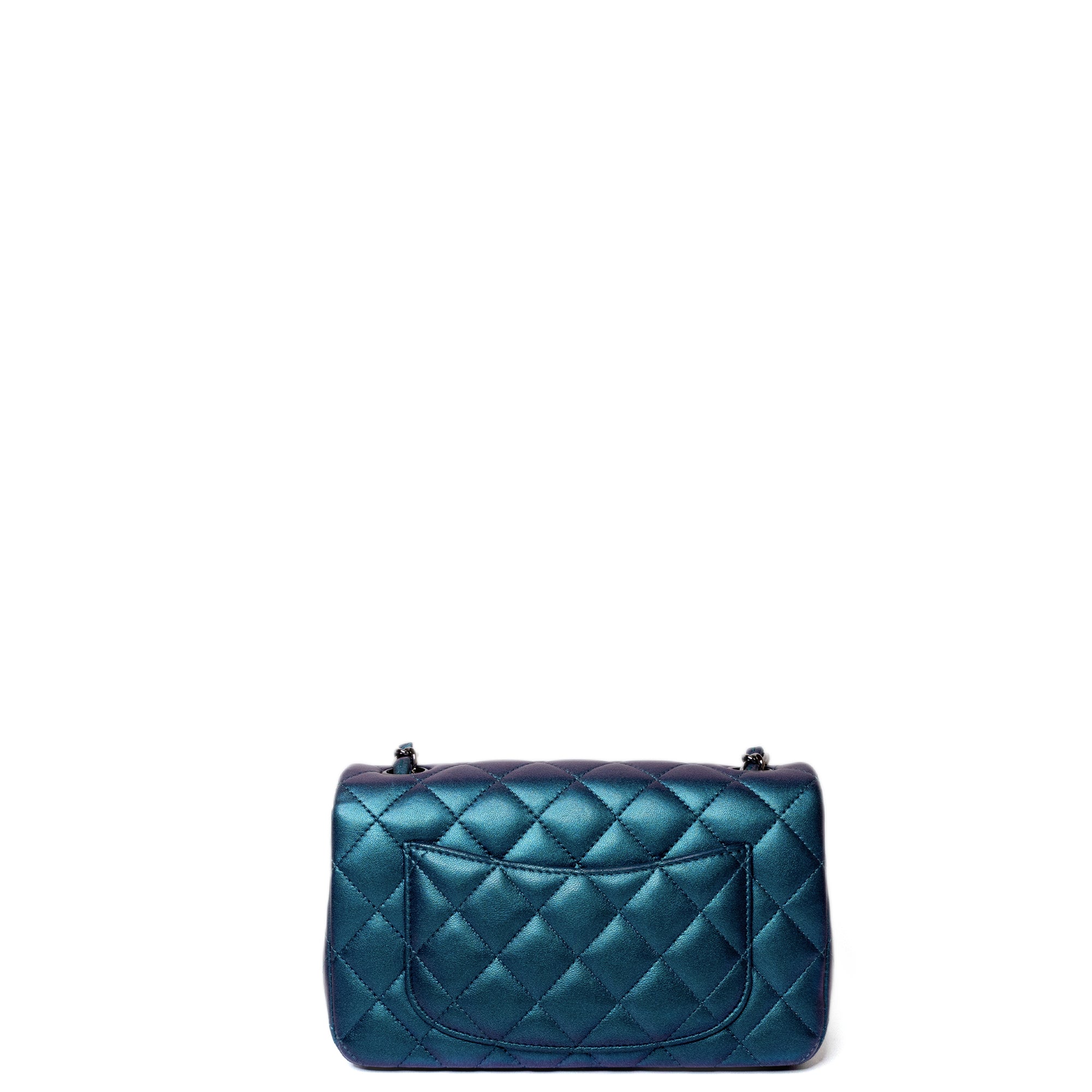 CHANEL IRIDESCENT BLUE TURQUOISE MINI CLASSIC FLAP BAG RUTHENIUM HARDWARE
