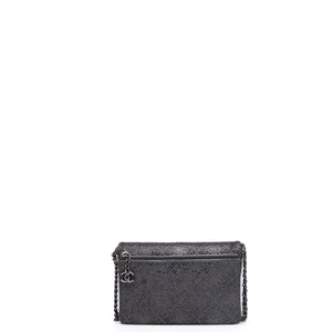 CHANEL CLASSIC FLAP CRYSTAL EMBELLISHED MINI BAG GREY LEATHER SHW