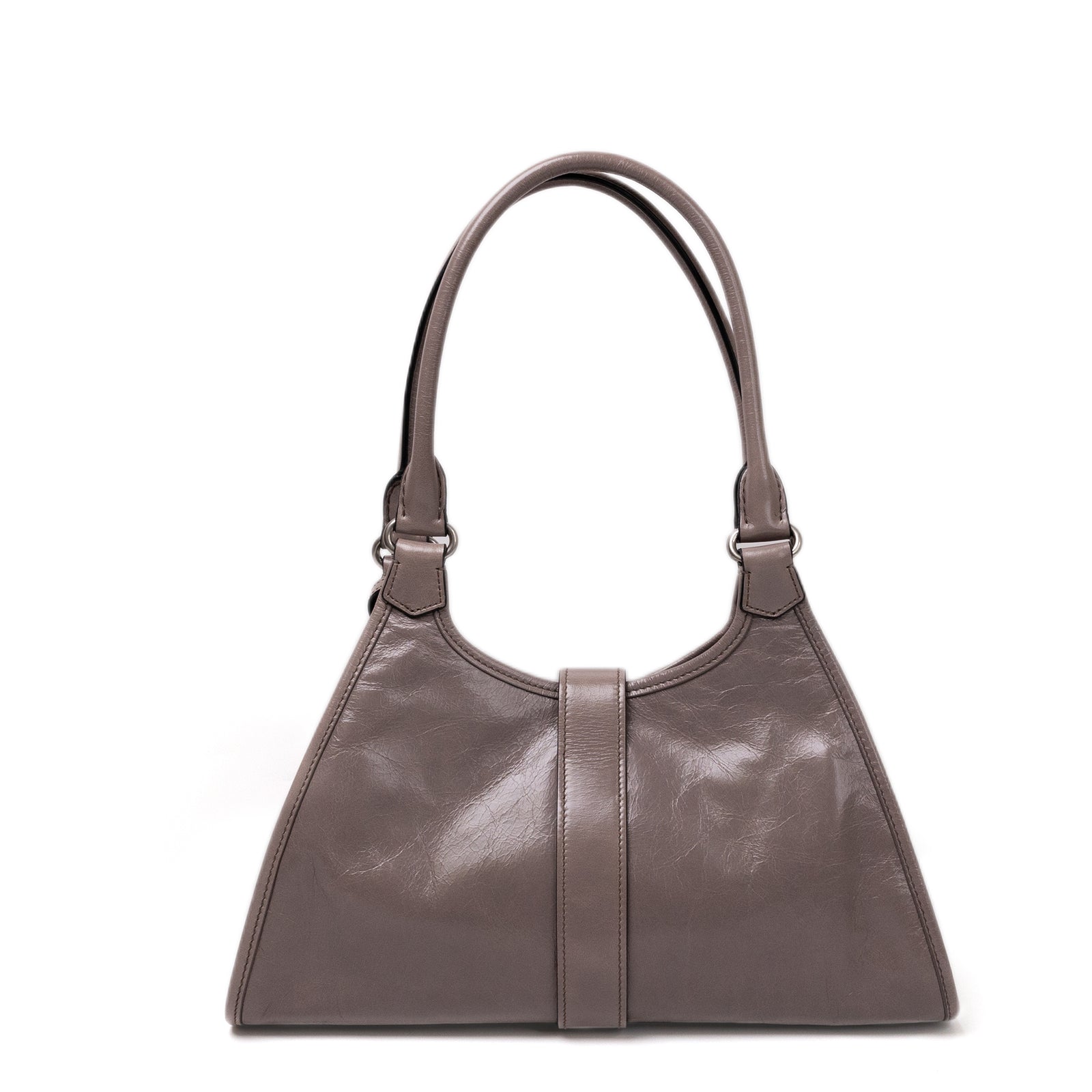 PRADA MEDIUM LEATHER TOTE BAG PEWTER CALFSKIN LEATHER SHW