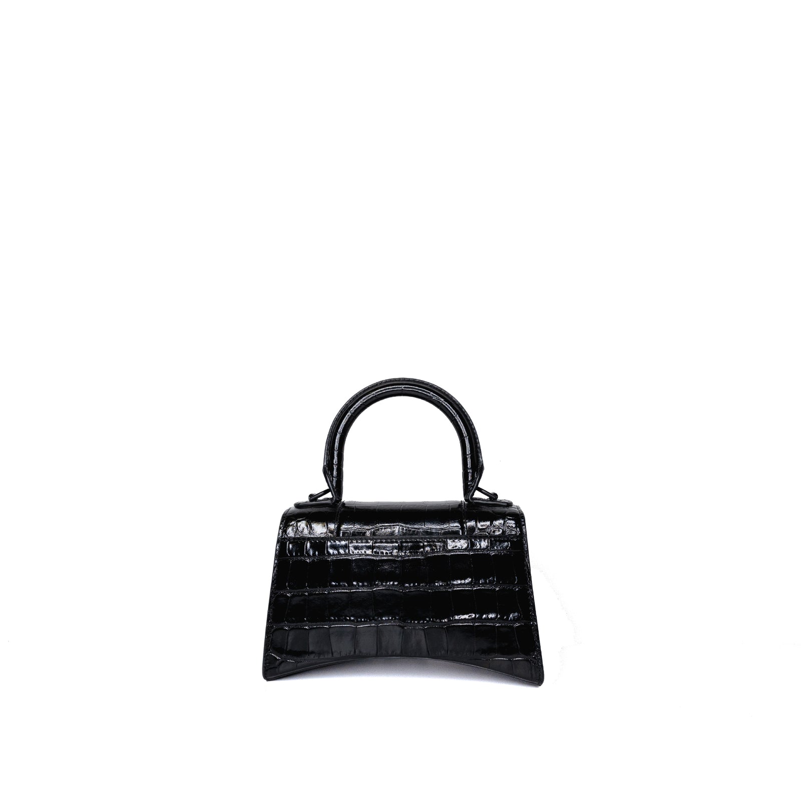 BALENCIAGA HOURGLASS BAG XS CROC-EMBOSSED CALFSKIN SO BLACK