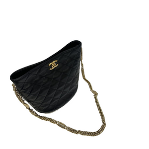 CHANEL BLACK CALFSKIN CC ENAMEL BUCKET SHOULDER BAG