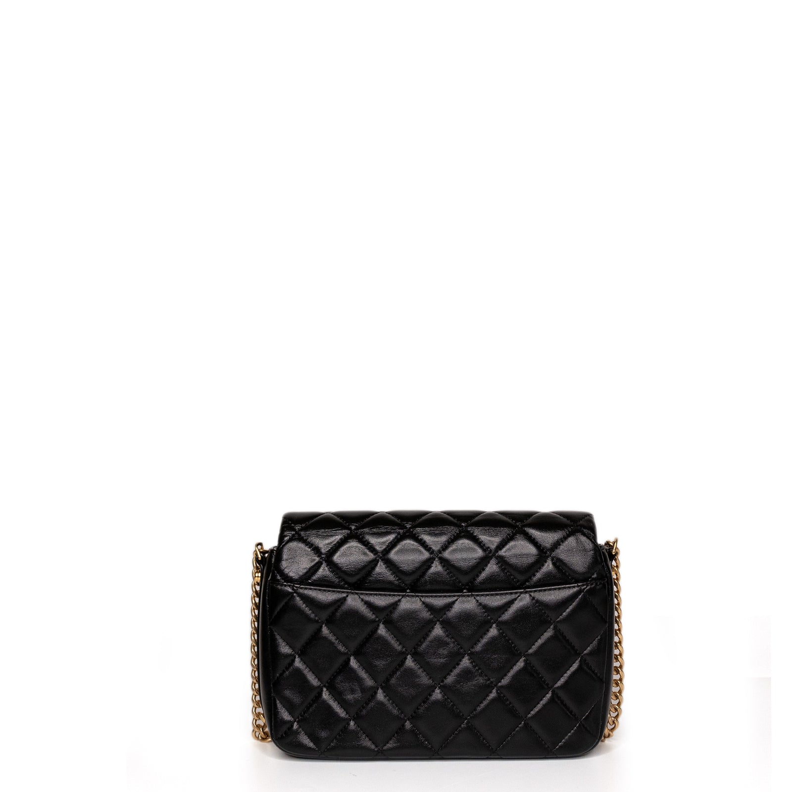 CHANEL GIANT CC LOGO FLAP BAG LAMBSKIN BLACK GHW (MICROCHIP)