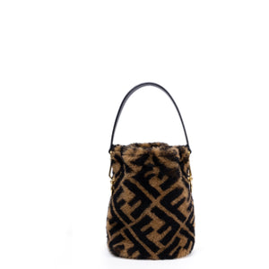 FENDI MINI MON TRESOR BUCKET BAG MULTICOLOUR SHEARLING / LEATHER GHW