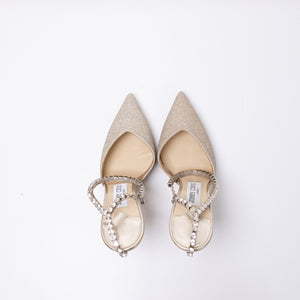 JIMMY CHOO SAEDA 100 PLATINUM ICE/CRYSTAL SIZE 37