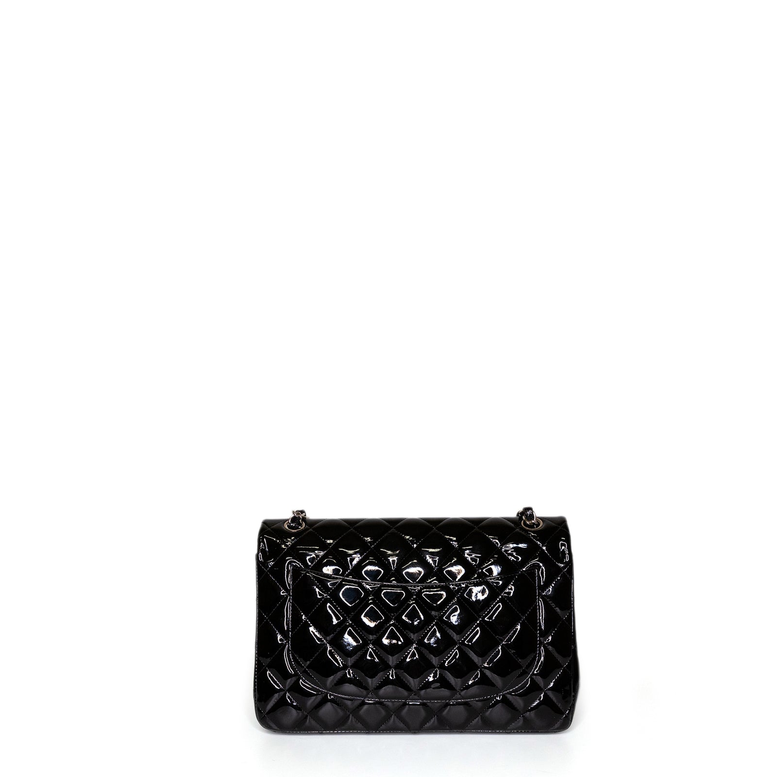 CHANEL JUMBO CLASSIC DOUBLE FLAP BAG PATENT BLACK SHW