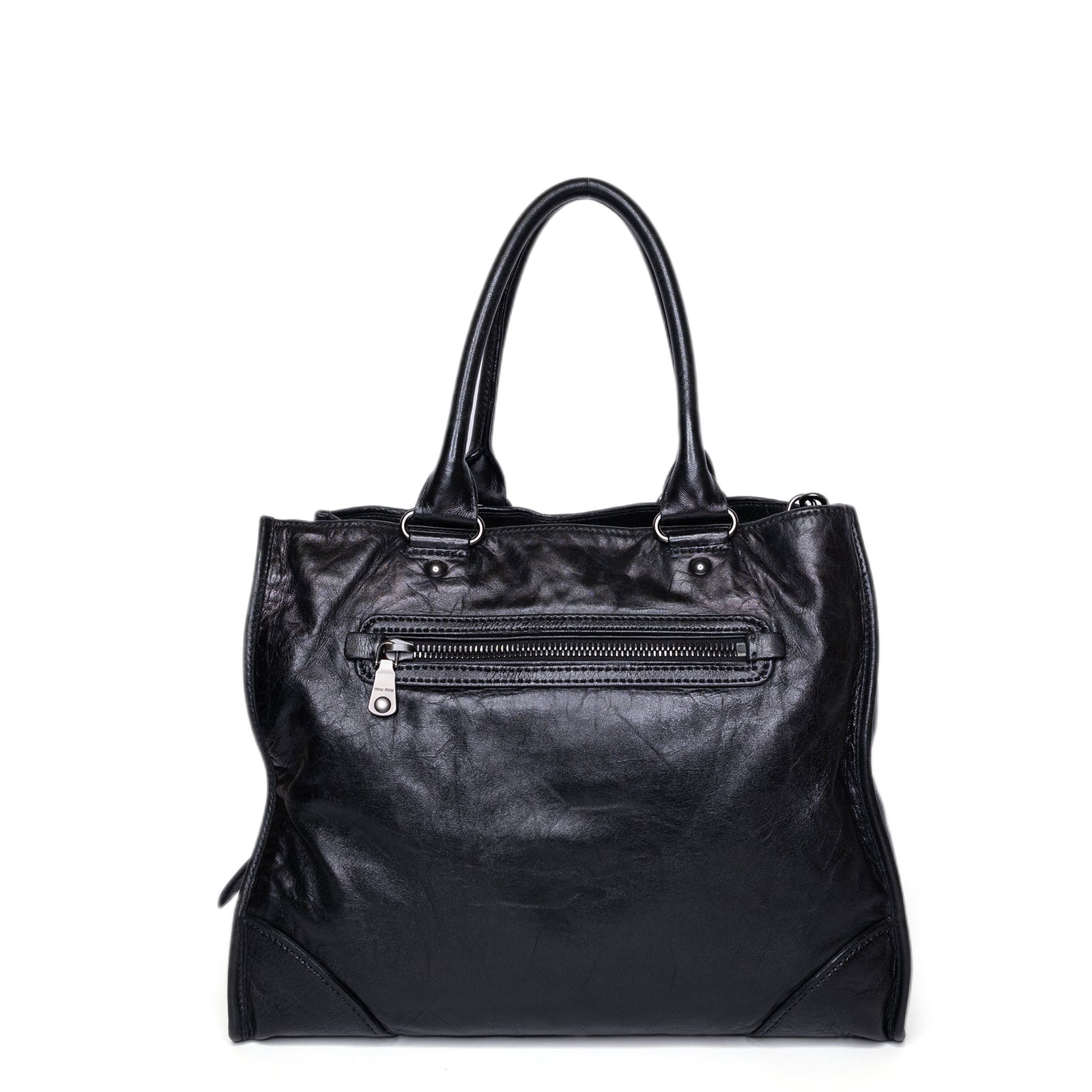 MIUMIU TOTE BAG CALFSKIN LEATHER BLACK