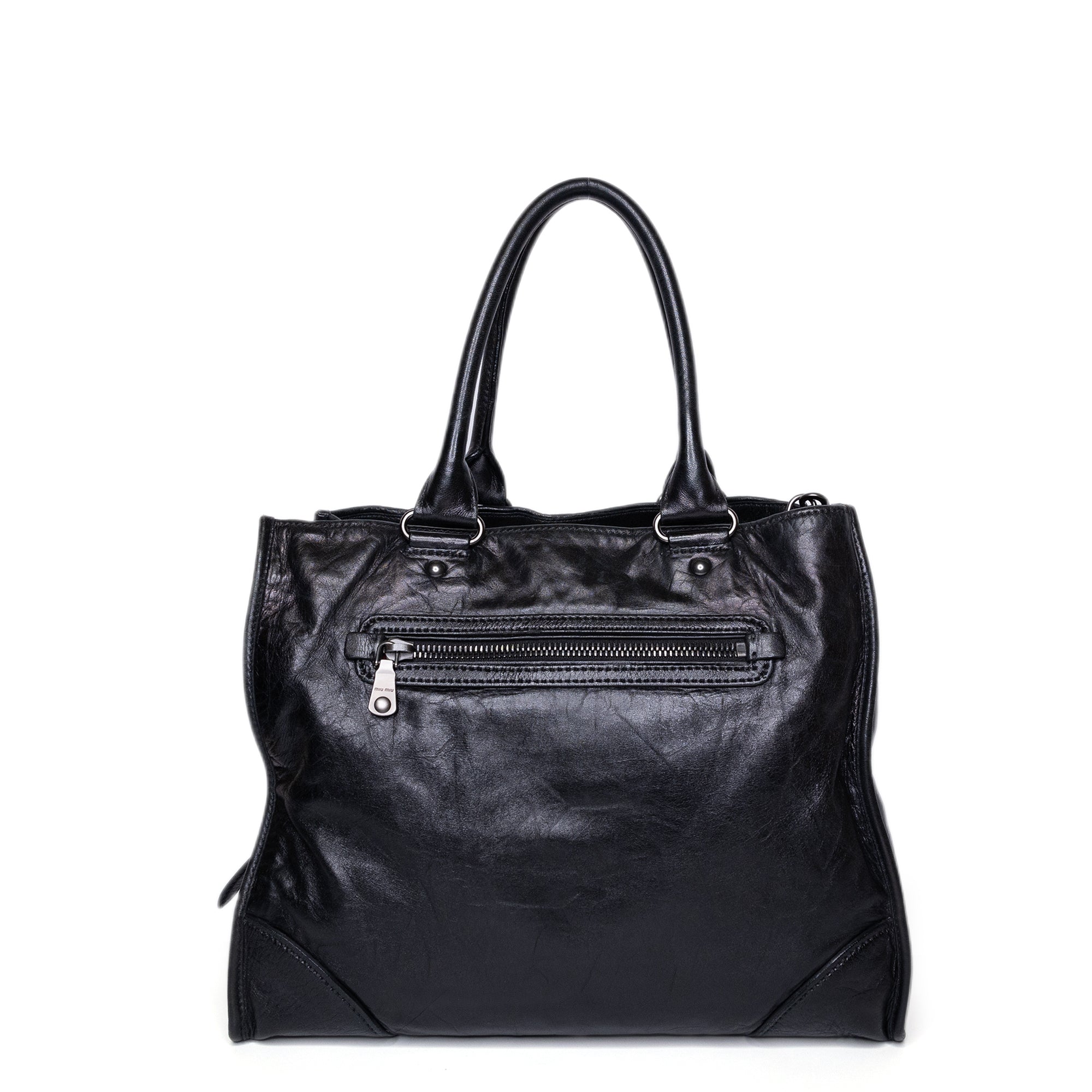 MIUMIU TOTE BAG LEATHER BLACK