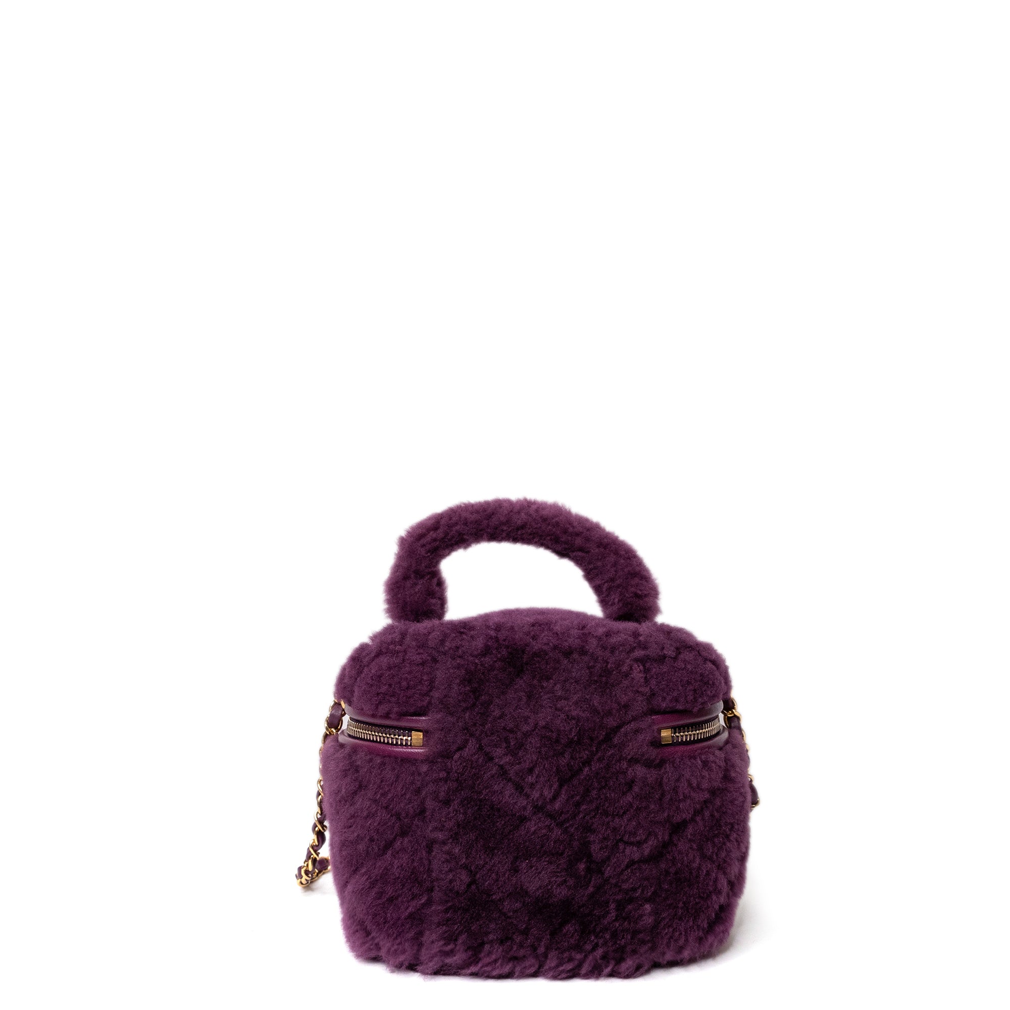 CHANEL TOP HANDLE SMALL VANITY CASE SHEARLING PURPLE GHW (MICROCHIP)