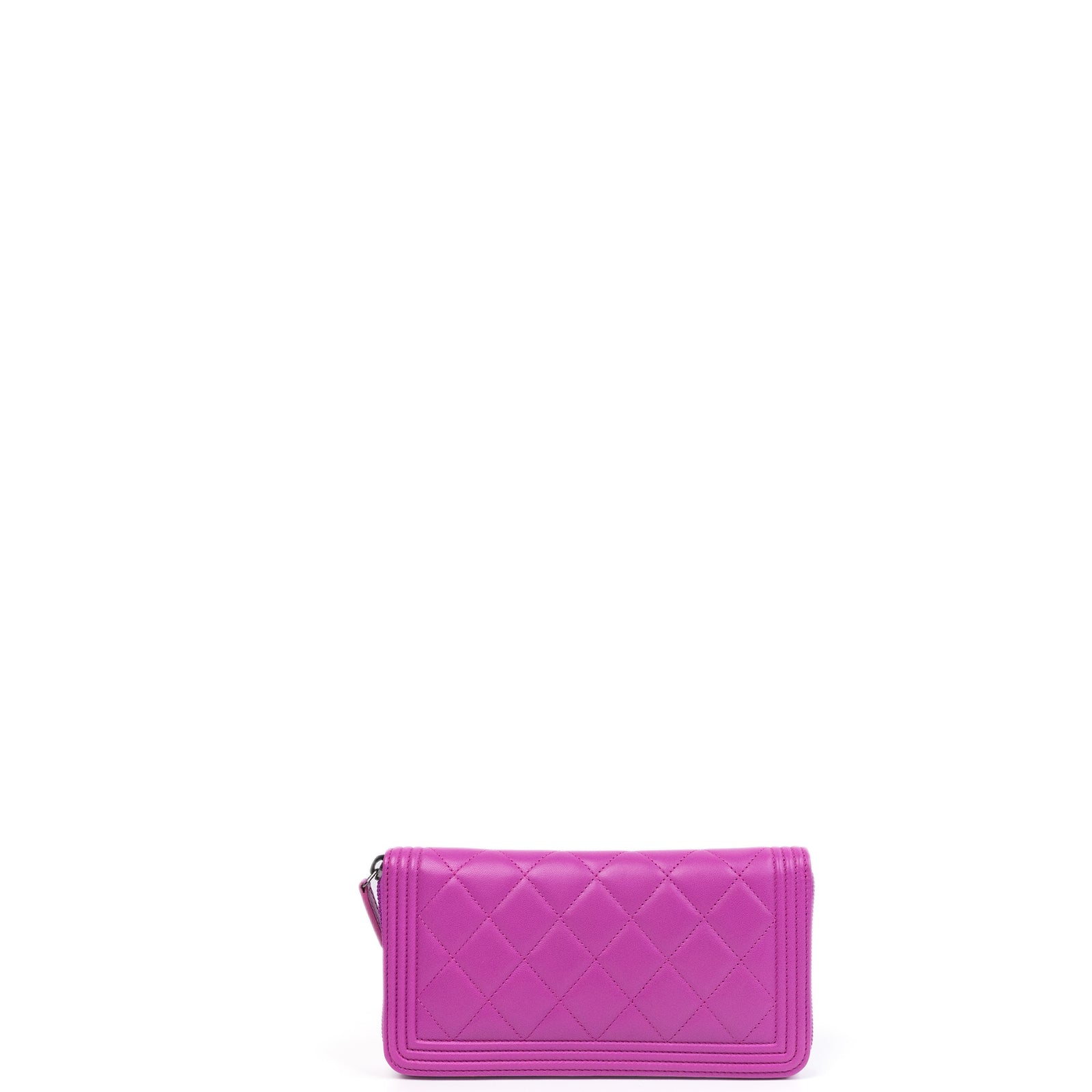 CHANEL BOY ZIP WALLET LAMBSKIN LEATHER PURPLE PINK SHW