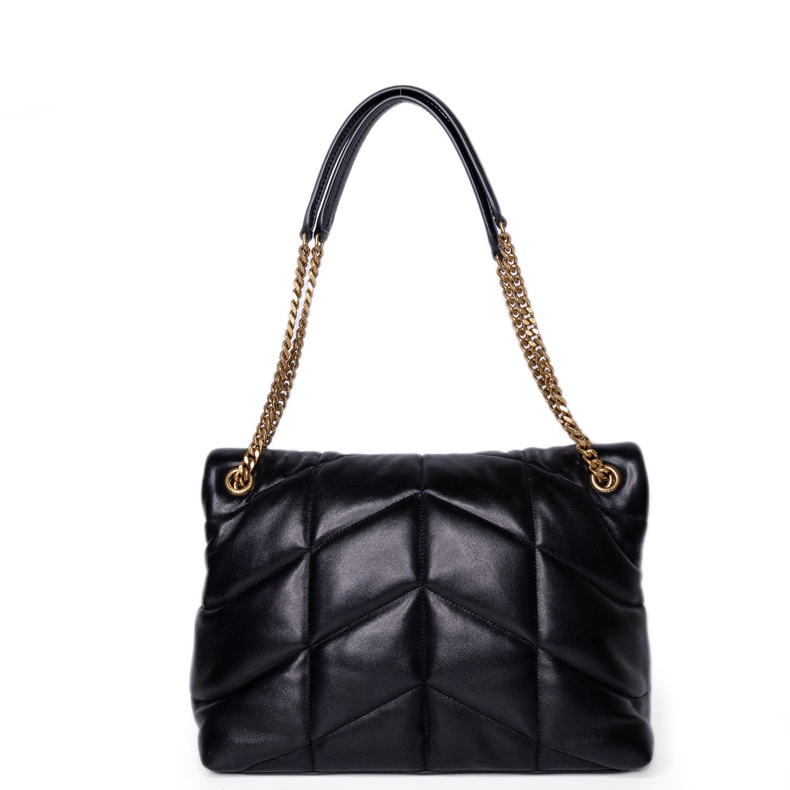 SAINT LAURENT PUFFER BAG MEDIUM BLACK NAPPA LEATHER GHW