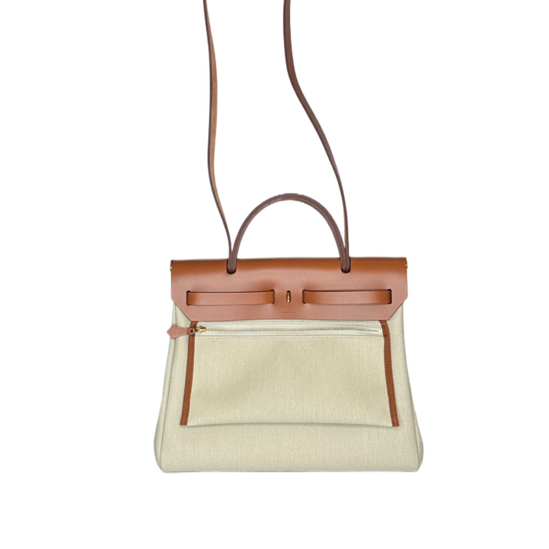 HERMES HERBAG ZIP 31 BAG CANVAS/HUNTER BENTON/FAUVE GHW STAMP W