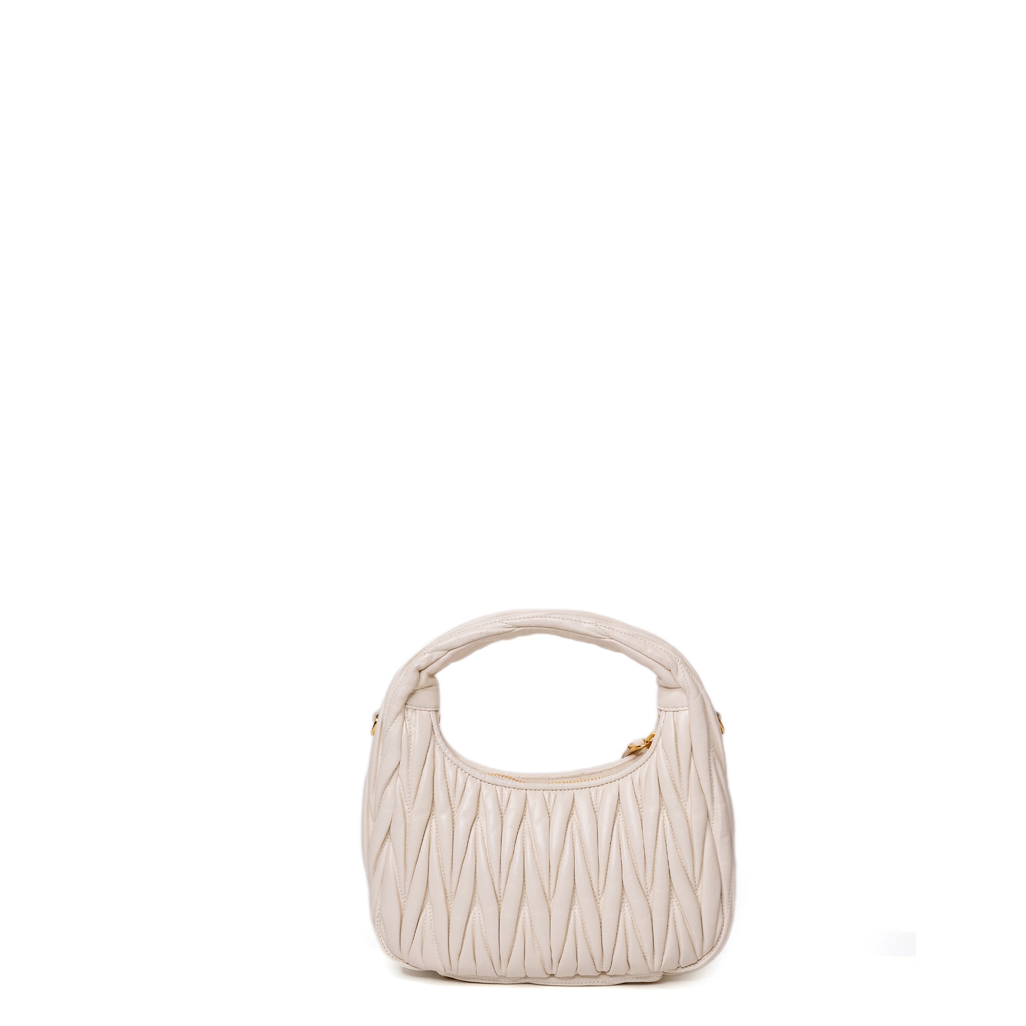 MIUMIU WANDER MATELASSE MINI HOBO BAG NAPPA WHITE LAMBSKIN GHW