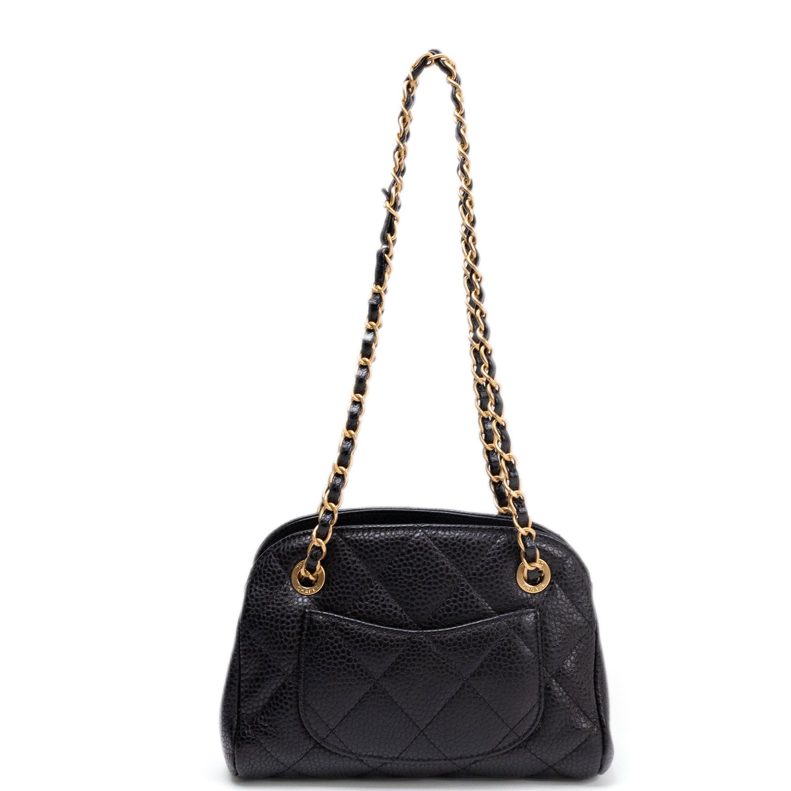 CHANEL 24K BLACK QUILTED MINI BOWLING BAG CAVIAR LEATHER GHW