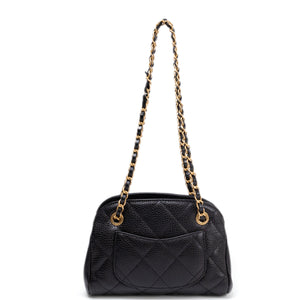 CHANEL 24K BLACK QUILTED MINI BOWLING BAG CAVIAR LEATHER GHW