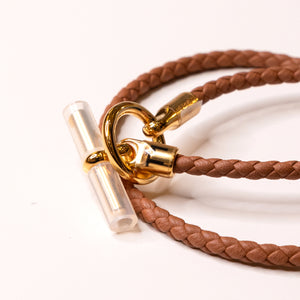 HERMES GLENAN DOUBLE TOUR BRACELACE BROWN RGHW