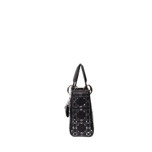CHRISTIAN DIOR MINI LADY DIOR SATIN CRYSTAL BLACK SHW