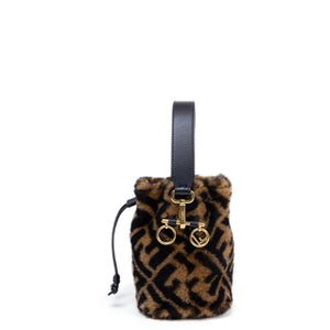 FENDI MINI MON TRESOR BUCKET BAG MULTICOLOUR SHEARLING / LEATHER GHW
