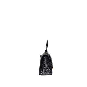 BALENCIAGA HOURGLASS BAG XS CROC-EMBOSSED CALFSKIN BLACK GHW