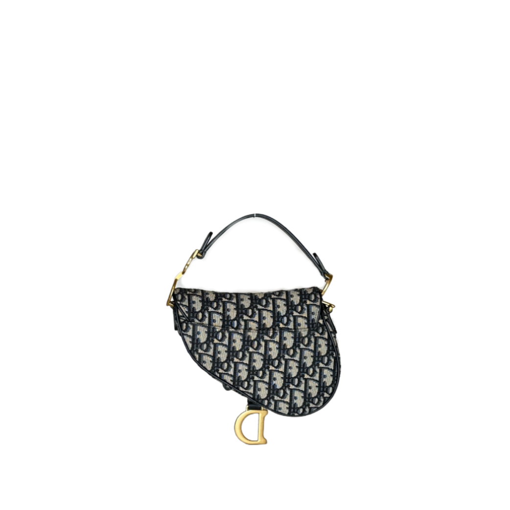 CHRISTIAN DIOR MINI SADDLE BLUE OBLIQUE GHW