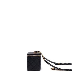 CHANEL LONG VANITY CASE WITH CHAIN LAMBSKIN BLACK GHW