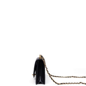 CHANEL PEARL FLAP BAG BLACK GOATSKIN GHW