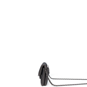 CHANEL CLASSIC FLAP CRYSTAL EMBELLISHED MINI BAG GREY LEATHER SHW