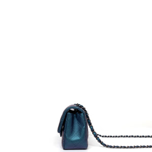 CHANEL IRIDESCENT BLUE TURQUOISE MINI CLASSIC FLAP BAG RUTHENIUM HARDWARE