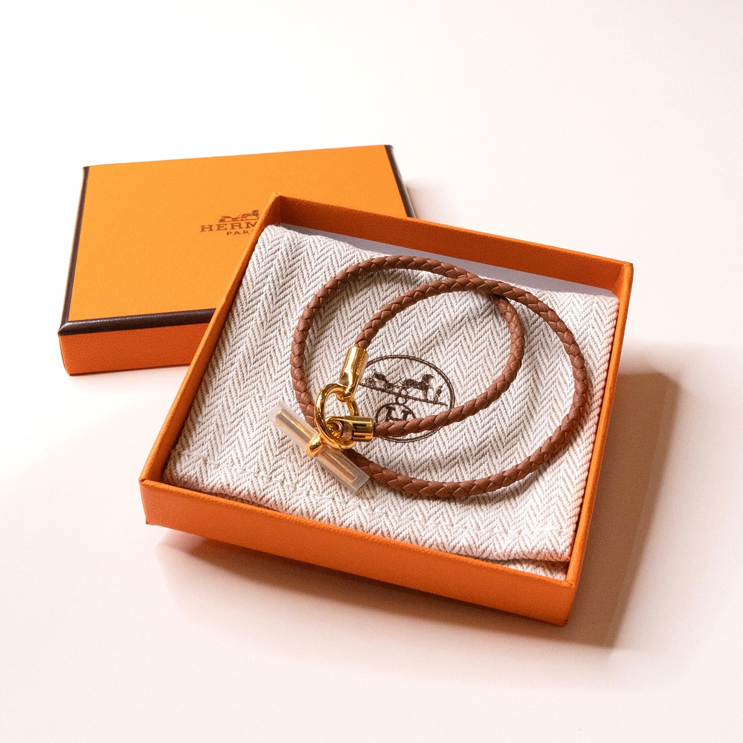 HERMES GLENAN DOUBLE TOUR BRACELACE BROWN RGHW