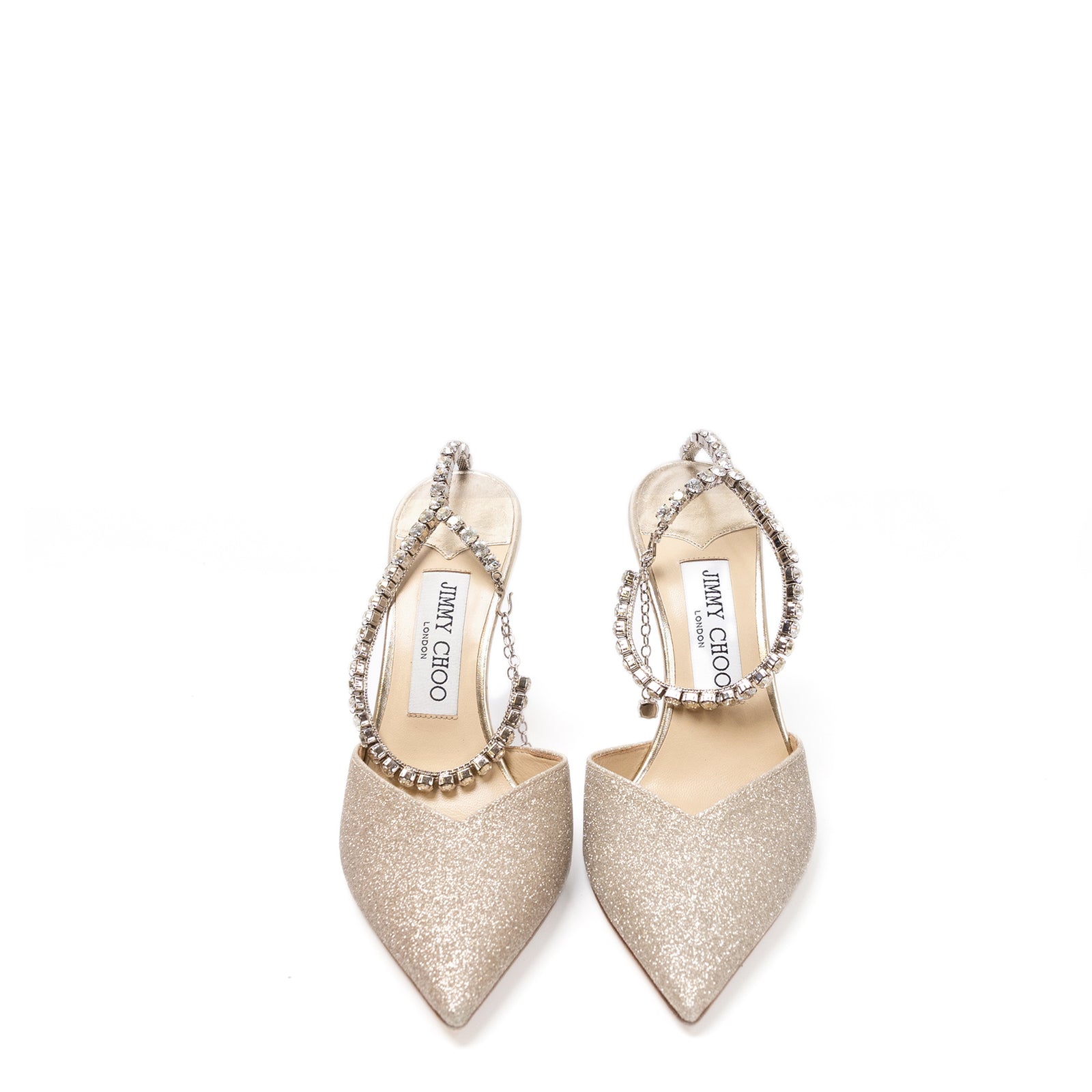 JIMMY CHOO SAEDA 100 PLATINUM ICE/CRYSTAL SIZE 37