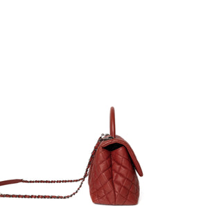 CHANEL MEDIUM COCO HANDLE FLAP BAG RED CAVIAR LEATHER SHW