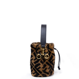 FENDI MINI MON TRESOR BUCKET BAG MULTICOLOUR SHEARLING / LEATHER GHW