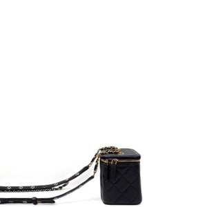 CHANEL LONG VANITY CASE WITH CHAIN LAMBSKIN BLACK GHW