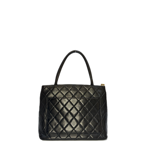 CHANEL BLACK LAMBSKIN QUILTED MEDALLION TOTE GHW