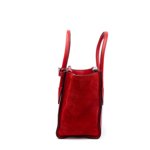 PRADA SMALL GLACE CALF SKIN LEATHER TWIN POCKET SATCHEL RED SHW