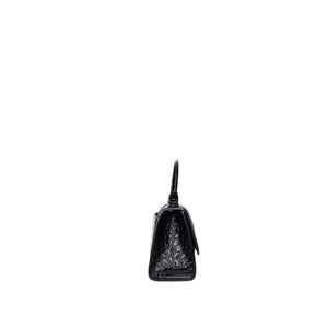 BALENCIAGA HOURGLASS BAG XS CROC-EMBOSSED CALFSKIN SO BLACK