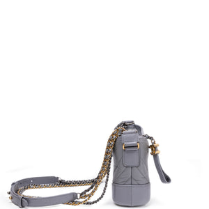 CHANEL SMALL CHEVRON GABRIELLE HOBO BAG GREY CALFSKIN LEATHER MULTICOLOURED HARDWARE