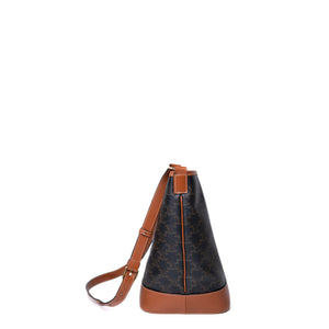 CELINE MEDIUM BUCKET IN TRIOMPHE CANVAS AND CALF SKIN BAG