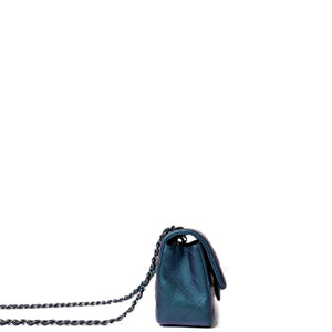 CHANEL IRIDESCENT BLUE TURQUOISE MINI CLASSIC FLAP BAG RUTHENIUM HARDWARE
