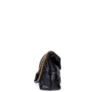 SAINT LAURENT PUFFER BAG MEDIUM BLACK NAPPA LEATHER GHW