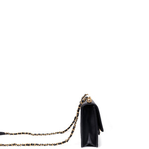 CHANEL PEARL FLAP BAG BLACK GOATSKIN GHW