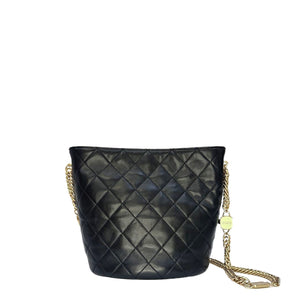 CHANEL BLACK CALFSKIN CC ENAMEL BUCKET SHOULDER BAG