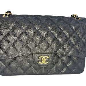 CHANEL CF JUMBO BLACK CAVIAR LEATHER GHW