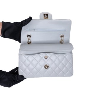 CHANEL SMALL CLASSIC DOUBLE FLAP LIGHT GREY LAMBSKIN LGHW