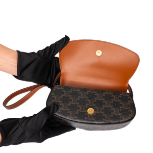 CELINE CLUTCH ON STRAP TABOU TRIOMPHE CANVAS / CALFSKIN TAN GHW