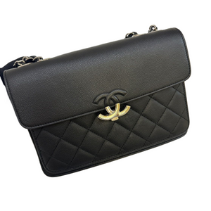 CHANEL BLACK CC BOX CLASSIC FLAP BAG