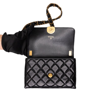 CHANEL 23K SLING SMALL FLAP BAG BLACK CALFSKIN LEATHER GHW